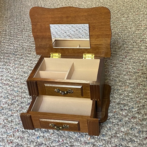 Wooden Jewelry Box Blush Interior Gold Accents - Picture 9 of 12